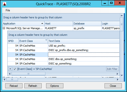 Quick Trace results on SQL Server 2008 R2