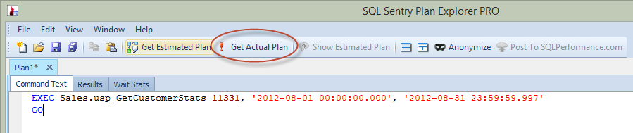 Execute Stored Procedure from Plan Explorer