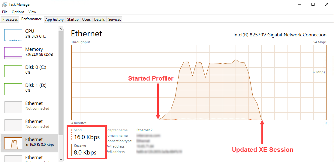 Reduced network hit after updating the ADS XE profiler sessions